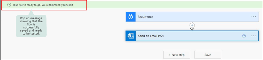 Image showing confirmation of successfully saved Power Automate flow.