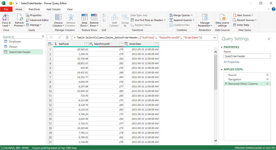 query columns