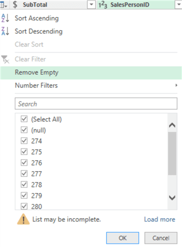 filter values