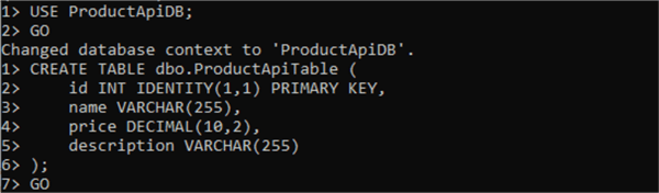 Creating table using sqlcmd