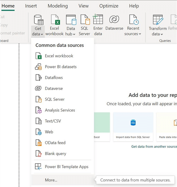 Common data sources in Power BI