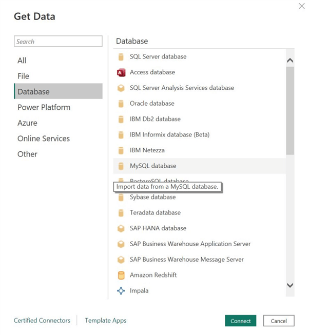 Get Data window in Power BI