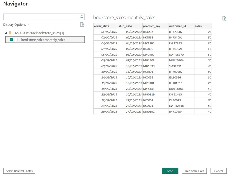 Navigator window in Power BI