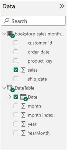 Data panel in Power BI interface