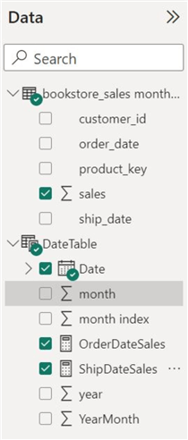 Data panel in Power BI interface