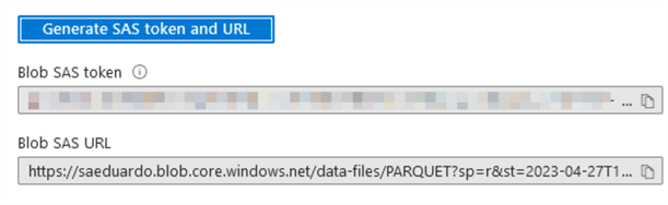 copy SAS url and token