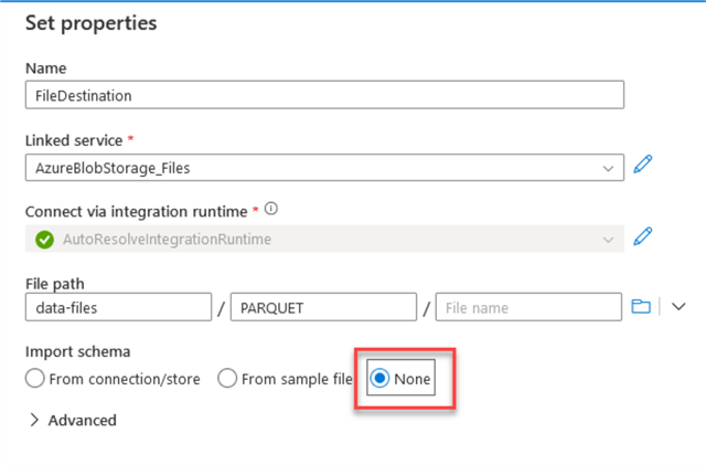 Create new pipeline: sink properties