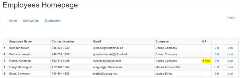 app screen employee data