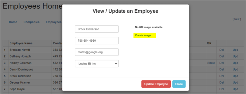 app screen employee data