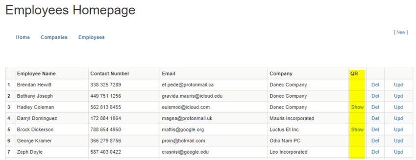 app screen employee data