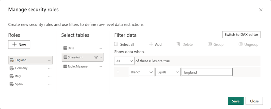 Manage security roles