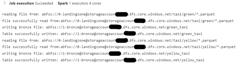 Result of successful Python code execution for bronze transformation