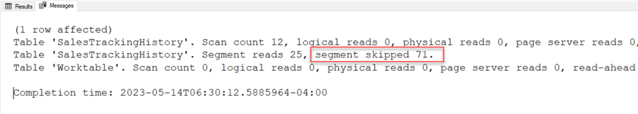 Statistics IO segment skipped