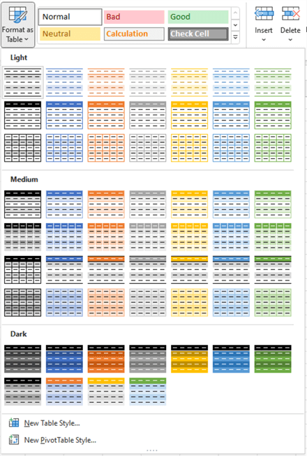 Figure 5 The predefined table styles