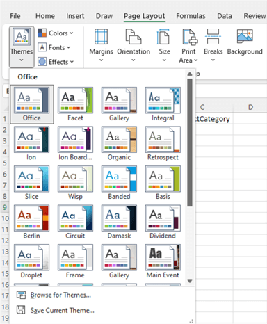 Figure 6 Themes in Excel