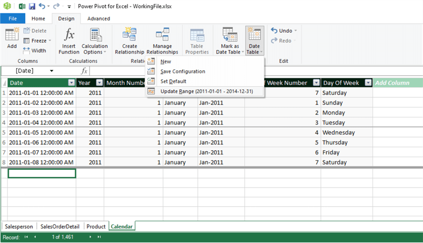 Figure 15 The calendar date table