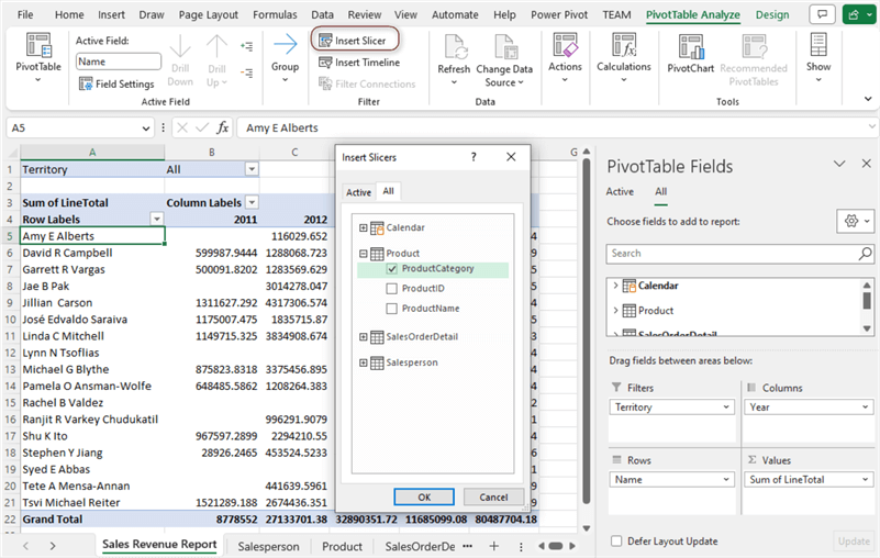 Figure 31 The Insert Slicers dialog box