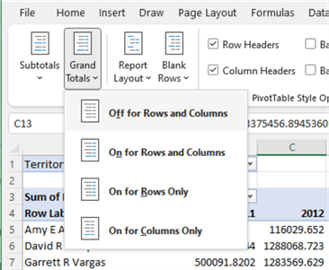 Figure 33 Hide grand totals from the report
