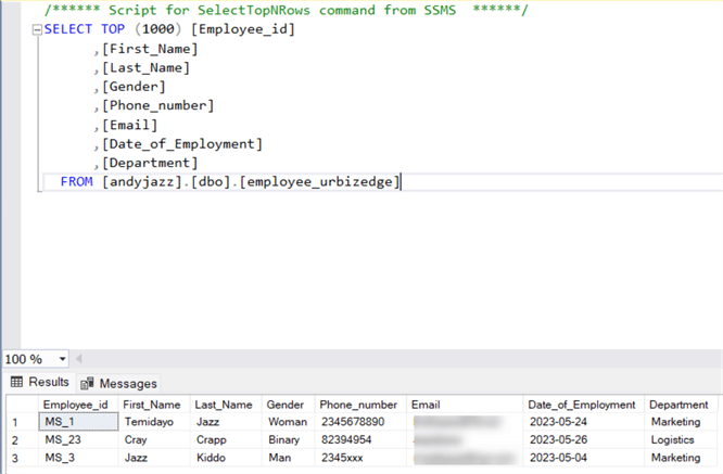 Visualize the results in SQL Server