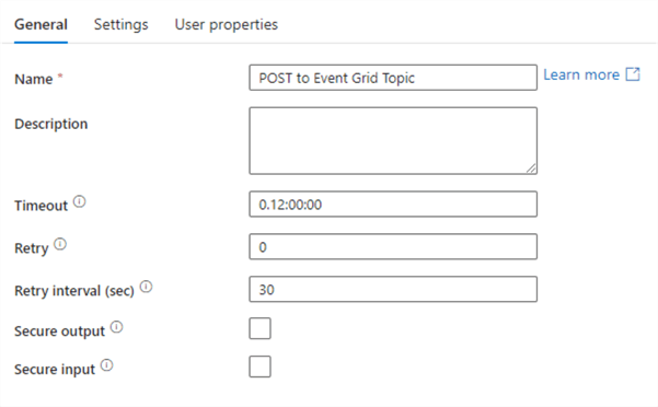 Web Activity General Settings