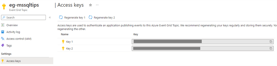 Event Grid Topic Access Keys