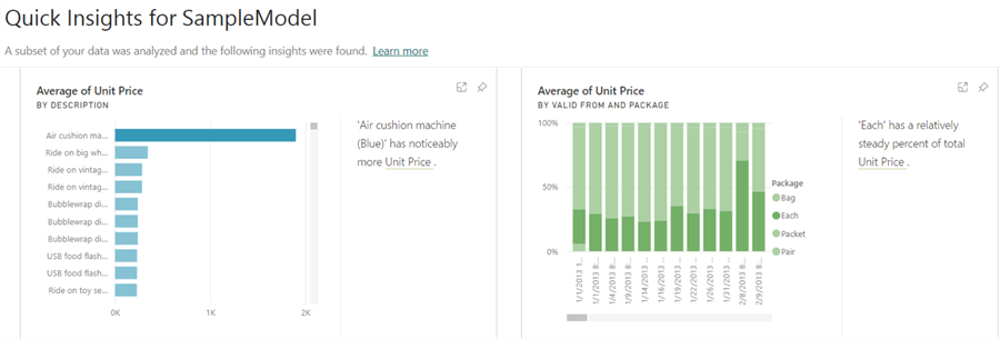 two visuals with auto-generated quick insights