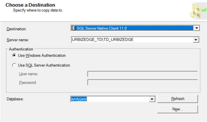 Insert Table Using SQL Server Import and Export Wizard