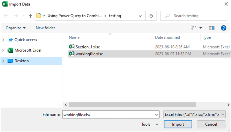 The Import Data dialog