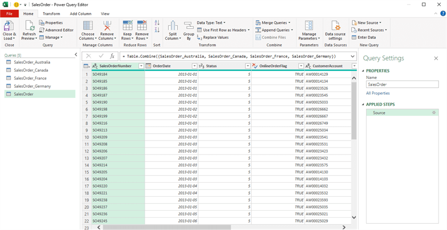 Combine queries to a new query