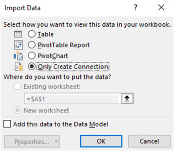The Import Data dialog