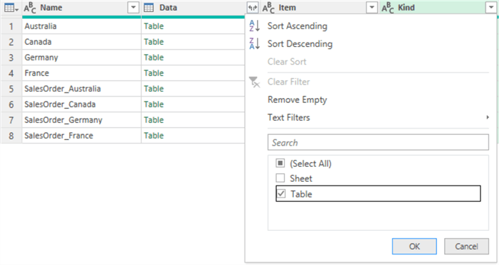 Add a filter to a text column