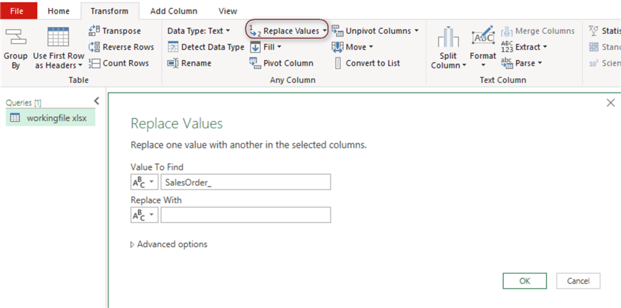 The Replace Values dialog box