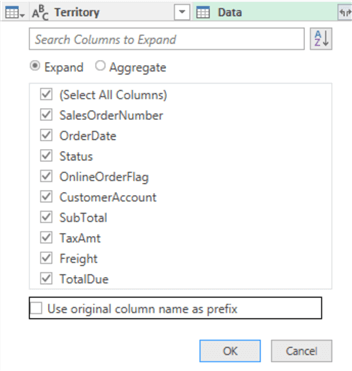 Expand a table structured column