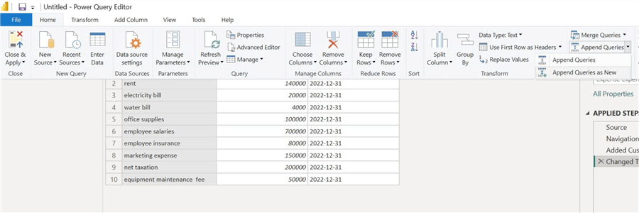 Appending expenditure tables