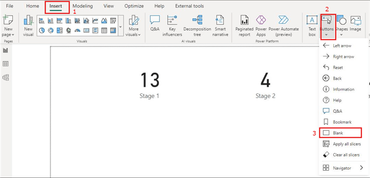 How to insert a Blank button in Power BI 
