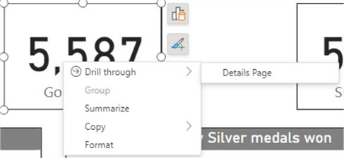 How to navigate to a drill-through page from a Card visual on report main page