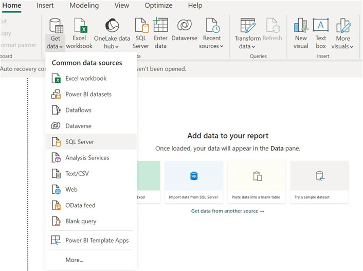 Common data sources in Power BI