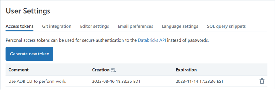 Databricks CLI - show summary of user tokens