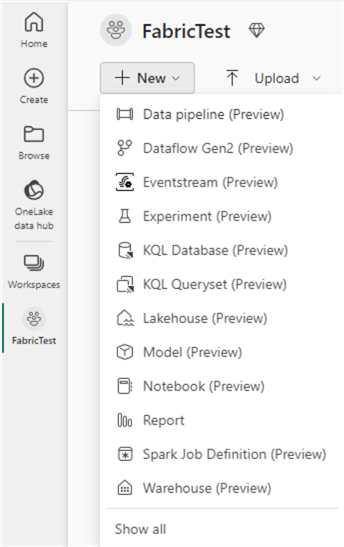 create fabric objects in a workspace