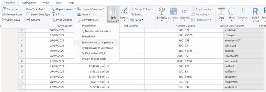 Splitting columns by lowercase to uppercase option