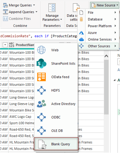 Figure 12 The command to create a blank query