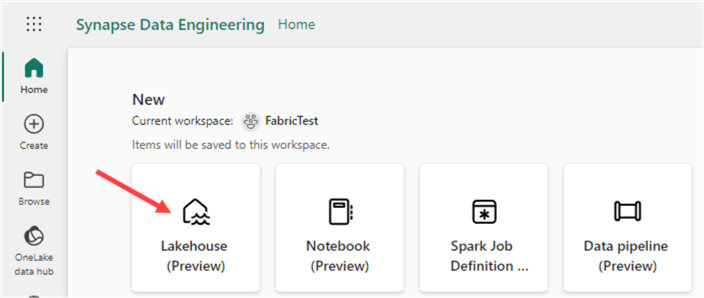 create new lakehouse