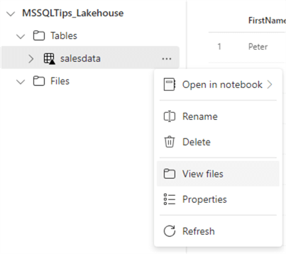 view files of the table