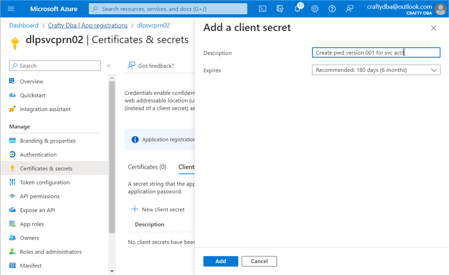 Deploy + Configure Delta Lakehouse - create secret - desc + expires