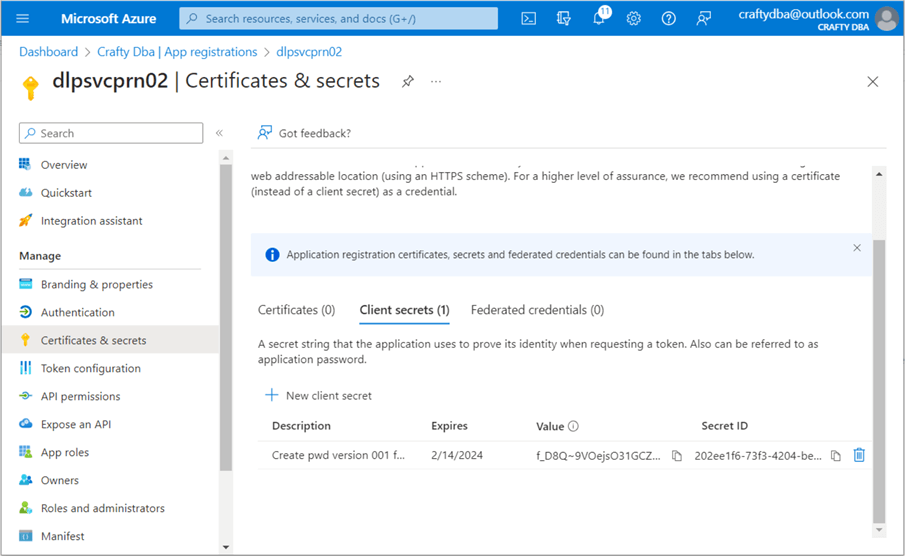 Deploy + Configure Delta Lakehouse - grab secret value for svc principle
