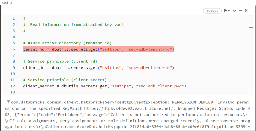 Deploy + Configure Delta Lakehouse - try to connect to secret scope (AKVS)
