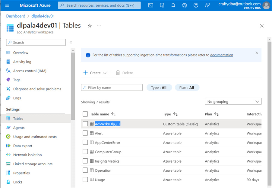 Deploy + Configure Delta Lakehouse - custom log table created for application