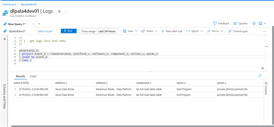 Deploy + Configure Delta Lakehouse - query the logs using Kusto language