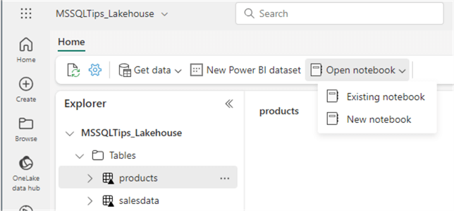 create or open notebook from within a lakehouse