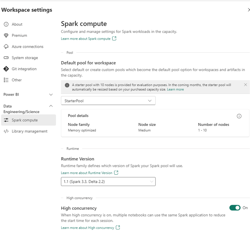 spark compute settings
